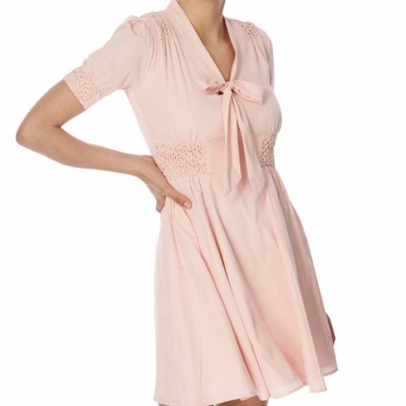 Jack Wills Blousey Tie Front Mini Dress Women's 6 Blush Pink - Picture 2 of 10